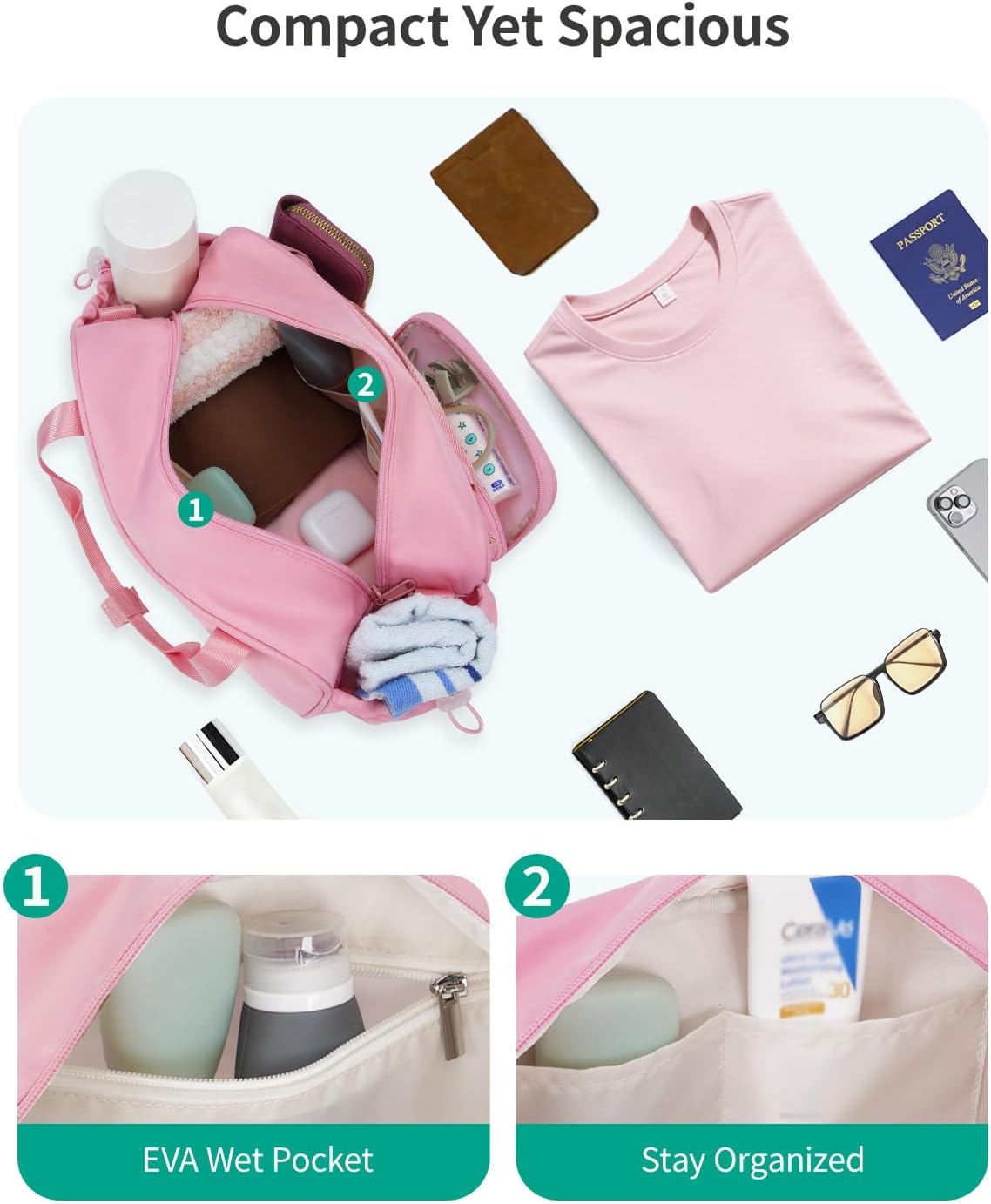 Ceneda 12 inch Mini Gym Bag for Women, Small Duffle Bag with Wet Pocket, Lightweight Multi-Pocket Travel Tote for Yoga, Sports, Workout, Daily Use - Water-Resistant - Image 4