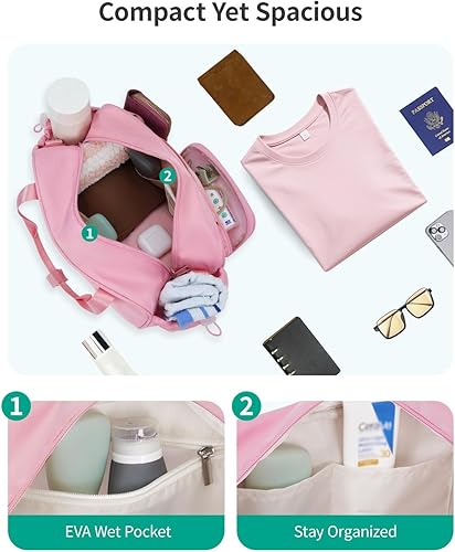 Miniatura 4 de Ceneda Mini bolsa de gimnasio de 12 pulgadas para mujer, pequeña bolsa de lona con bolsillo húmedo, bolsa de viaje ligera con múltiples bolsillos