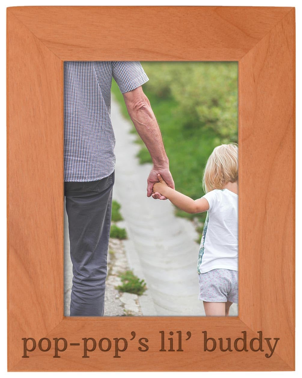 Personalized Gifts Grandpa Gift Pop-Pop's Lil' Buddy Grandson Natural Wood Engraved 5x7 Portrait Picture Frame Wood