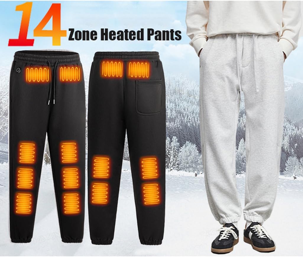 Heated Pants, 14 Zone USB Heating Sweatpants, Outdoor Winter Warm Hunting Pants for Men/Women