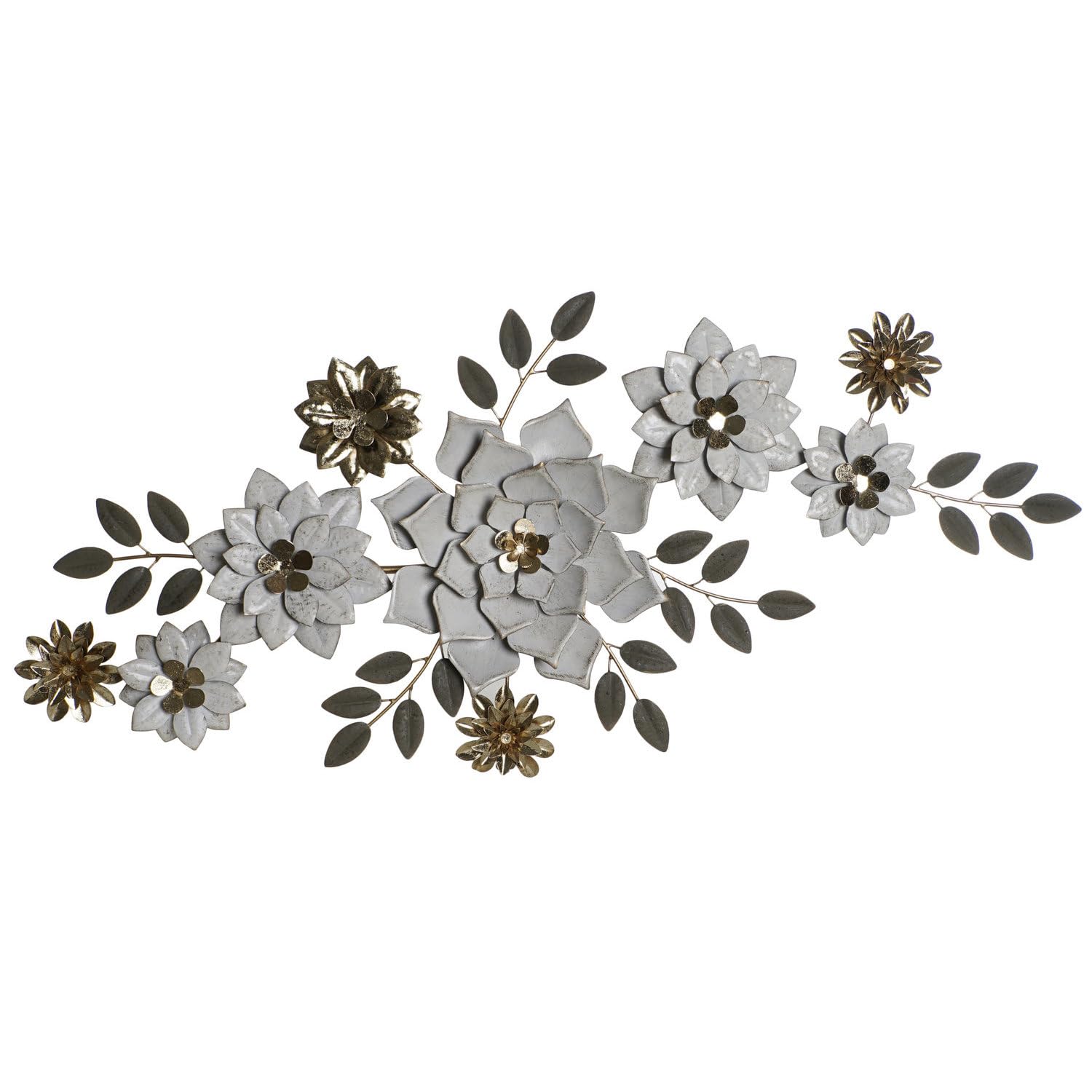 Décoration murale en métal fleurs blanches 106,7x46,4 cm pour salon