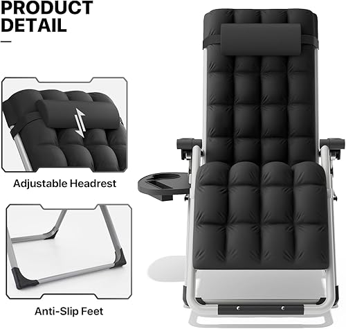 Miniatura 13 de MoNiBloom Silla reforzada de gravedad cero, tumbona plegable para piscina y playa, tumbona de bronceado portátil con cojín, reposacabezas y bandeja