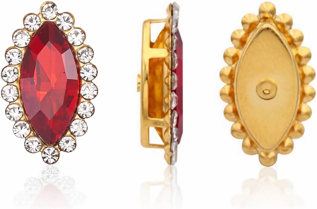 30 Pcs 7 * 15mm Horse Eye Sew On Rhinestones Metal Base Flatback Crystal Glass Diamond Rhinestones for Dress, Bag, Clothes, Dance Costume, Shoes, Garment (05 Red) - Image 2