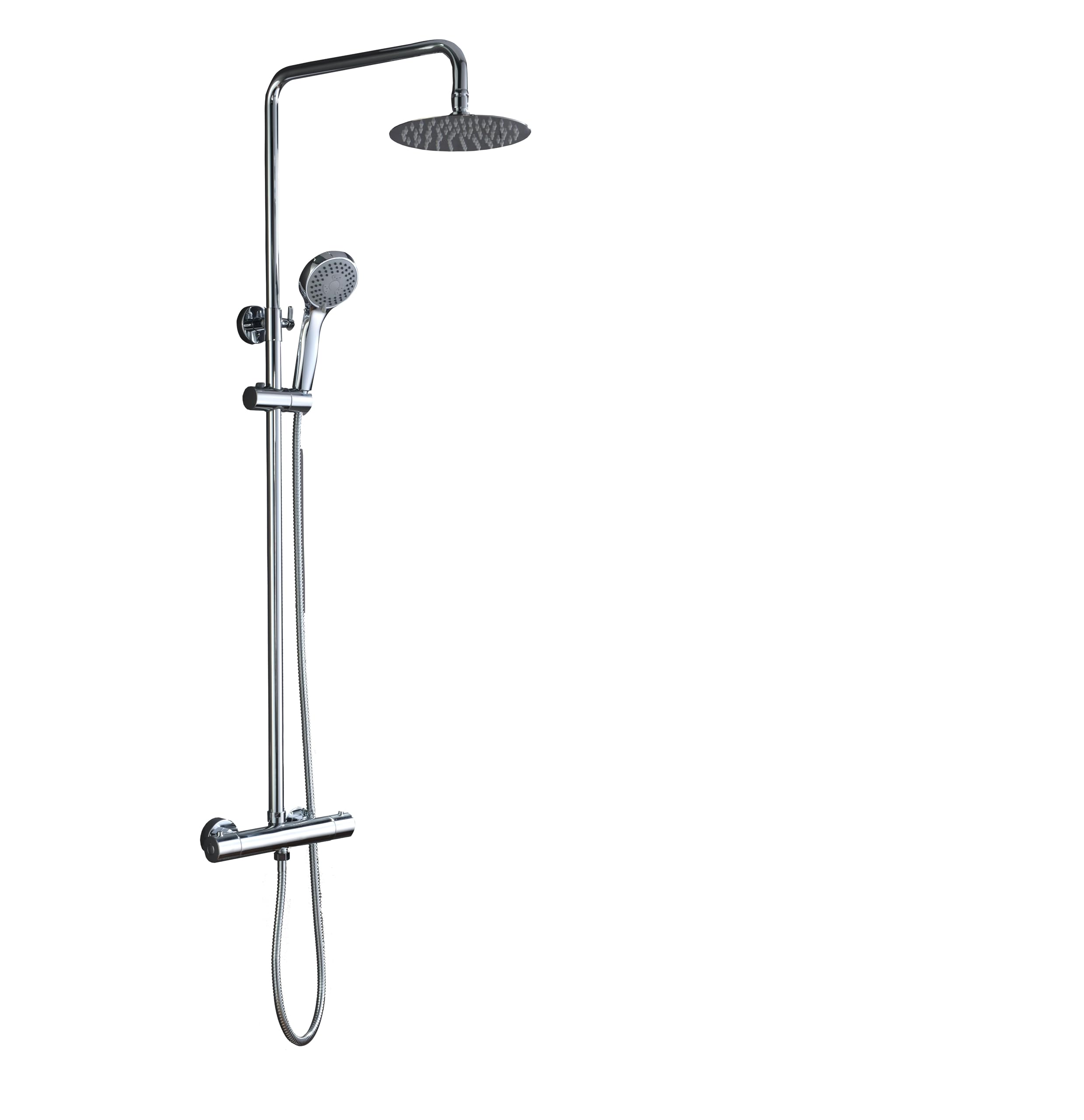 IMEX - Columna Ducha Termostatica con Grifo | Conjunto de Ducha con Alcachofa y Rociador Antical Efecto Lluvia | Griferia en Latón y Acero Inox S.304 con Barra Extensible Cromada | Serie Londres