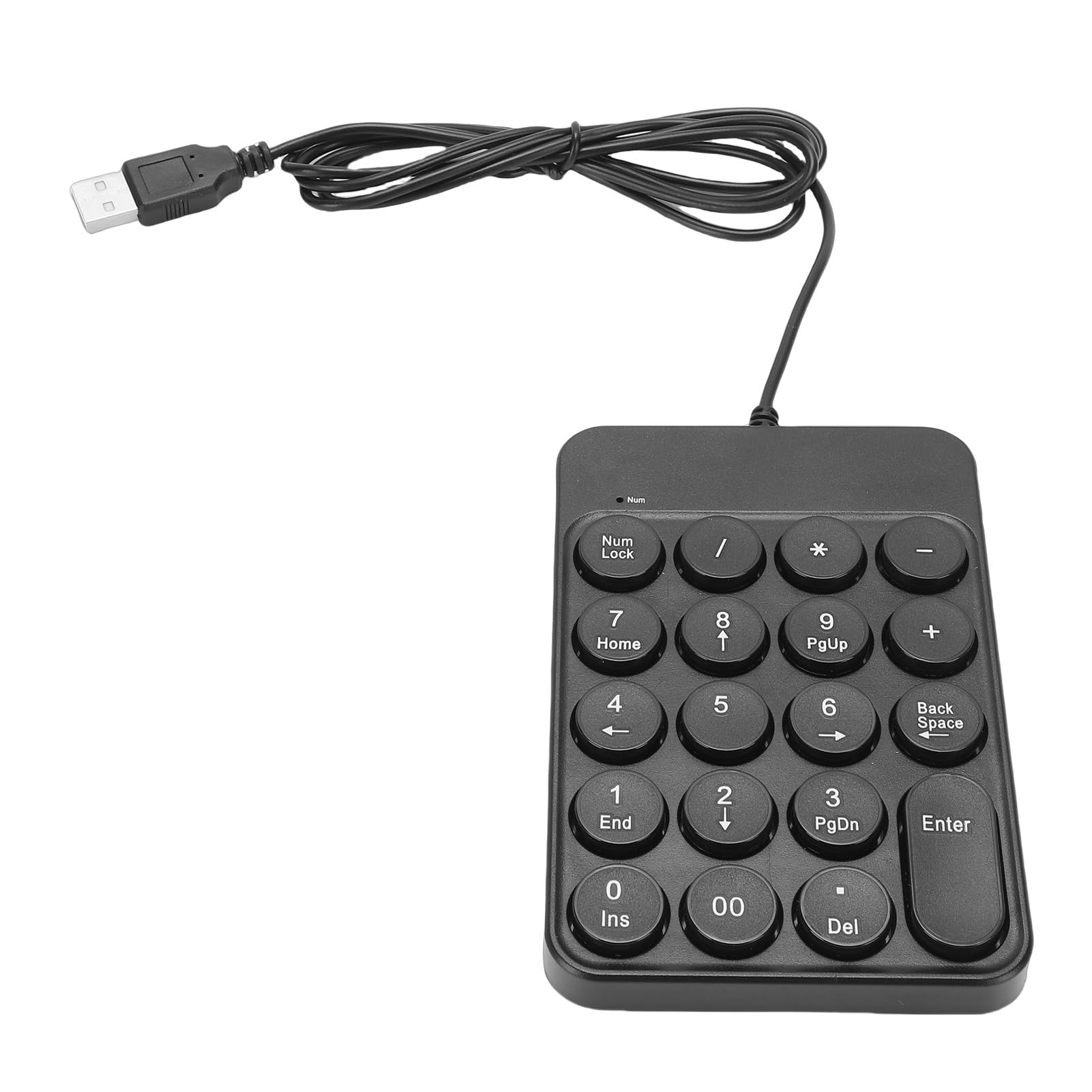 Denash USB Wired Numeric Keypad, 19 Round Keys Ergonomic Numeric Keypad with Soft Rubber Pads, for Laptop and PC