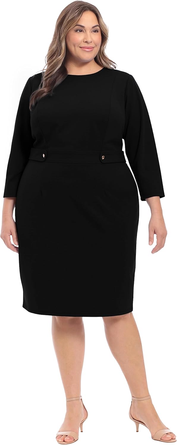 London Times Womens Work Office Business Sheath Dress with Button Waist Detail - Image 5