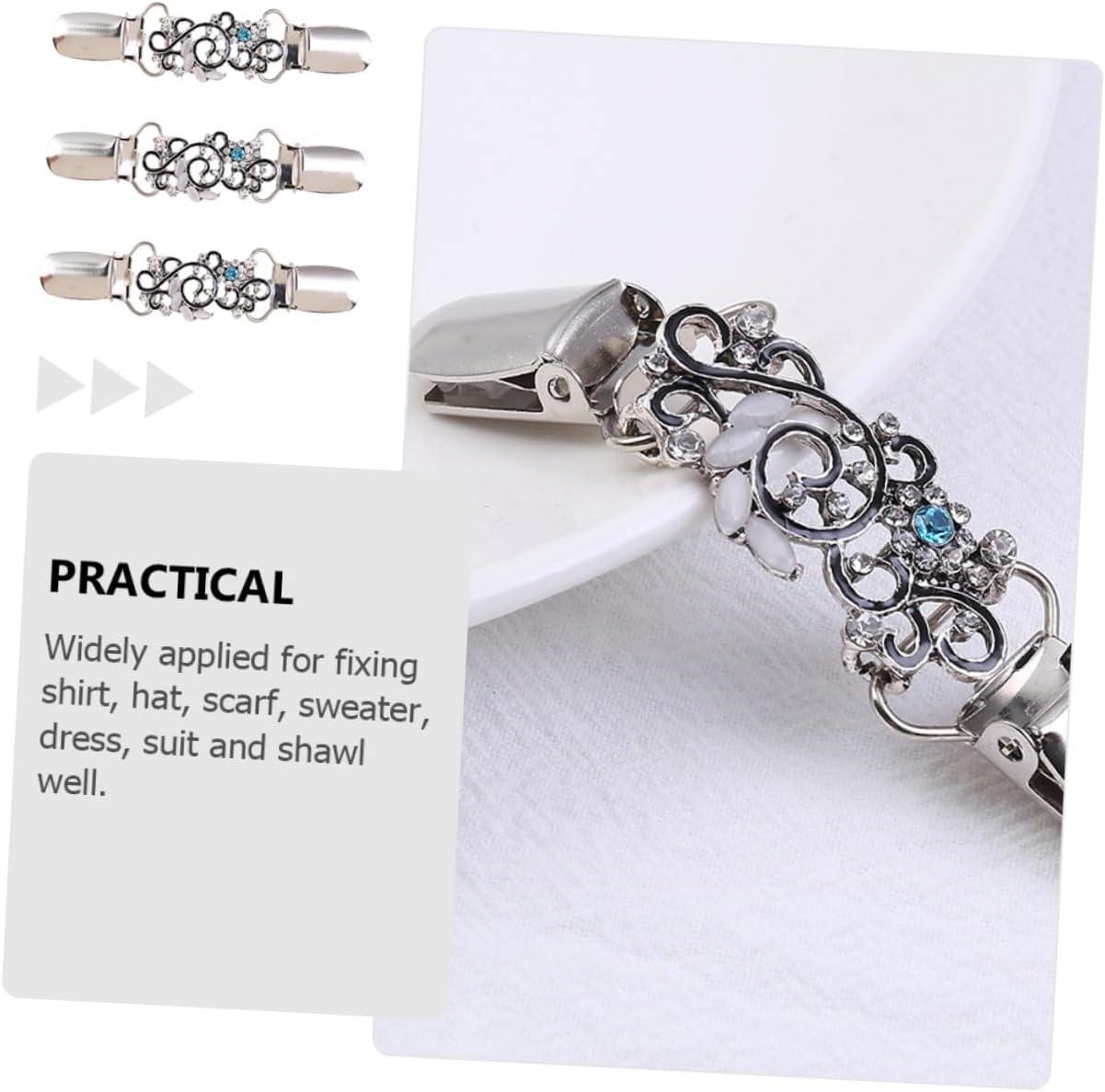 Veemoon 3pcs Rhinestone Brooch Clips Elegant Clothes Clips for Women Decorative Scarf Holders Sweater Fasteners Fashion Accessories for Cardigans and Outfits image 4