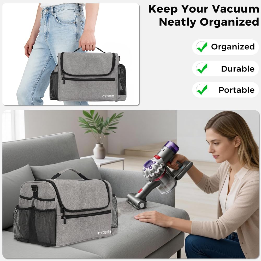 Bolsa de almacenamiento al vacío para coche y barco compatible con Dyson V7 - V15 - Funda organizadora para aspiradora de mano inalámbrica y accesorios, bolsa de transporte de viaje con separadores