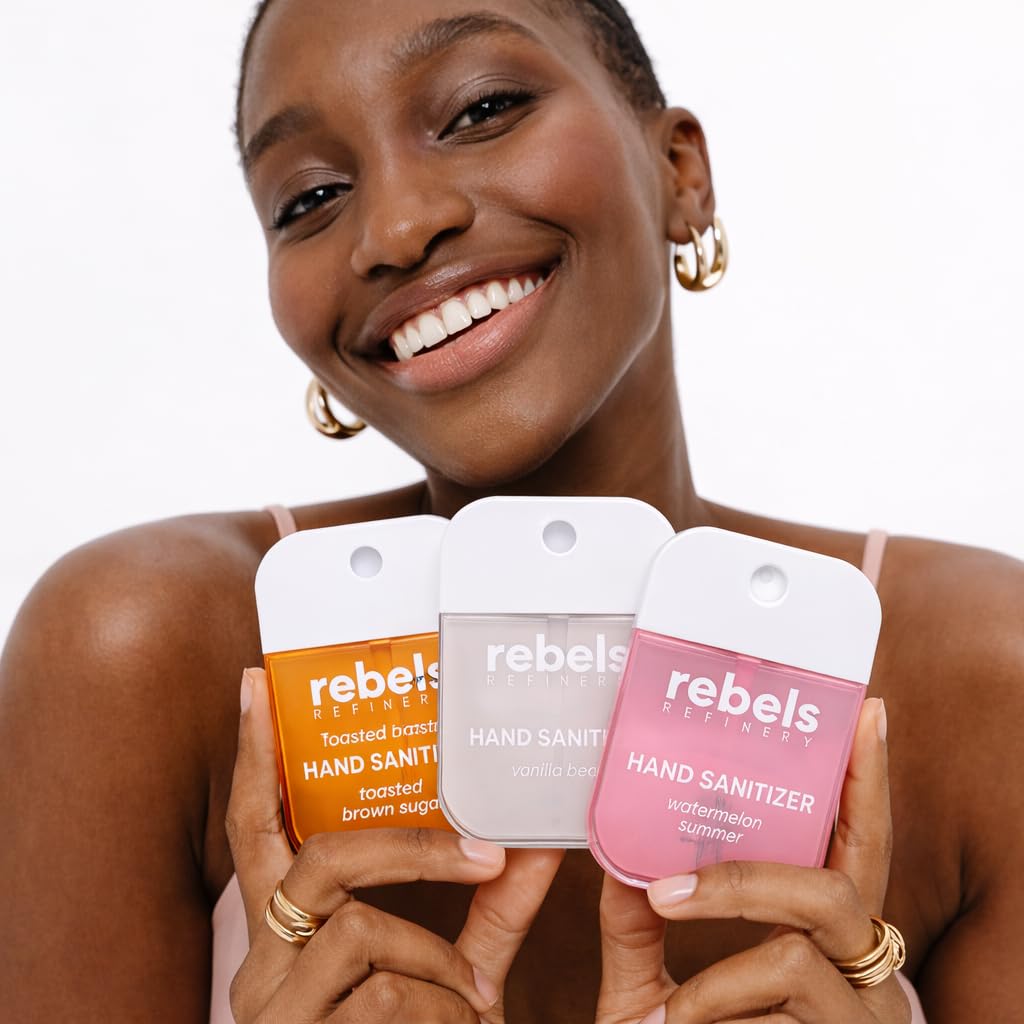 Rebels Refinery Hand Sanitizer 3-Pack Variety Set (1 fl oz Each) – Toasted Brown Sugar, Vanilla Bean & Watermelon Summer | Hydrating, Non-Sticky, Quick-Dry | Pocket-Size Travel Sanitizer