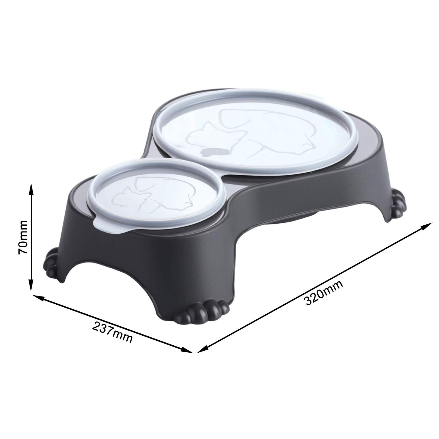 Rotho MyPet Sally Double Bol d'alimentation avec Couvercle, Plastique (PP) sans BPA, Anthracite, 1l + 0.28l (32.0 x 23.7 x 7.0 cm) (Lot de 2)