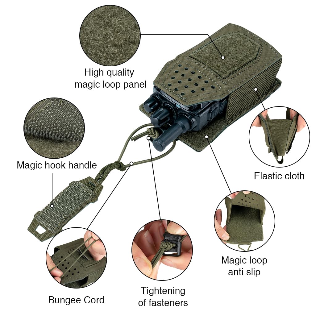 Tactical Radio Case Universal Molle Radio Pouch for BaoFeng UV-5R BF-F8HP Walkie Talkie Adjustable Charger Storage Pouch (Ranger Green) - 3