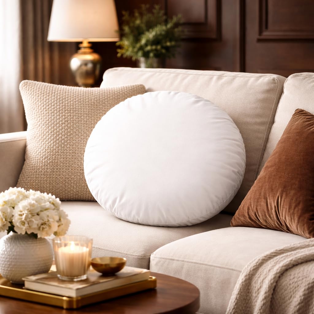 Foamily Round Throw Pillows 32" Premium Pillow Inserts for Couch or Bed Decorative Bedding - Made in USA
