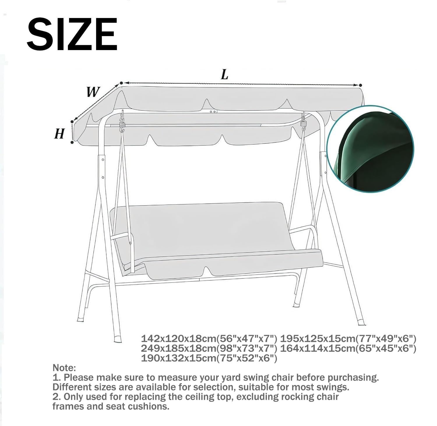 Telo di Ricambio per Altalena da Esterno Parasole per Patio Altalena da Giardino a 3 posti Veranda Patio Giardino Cortile Parco Seduta da Veranda mobili Beige 75"x47"x6"