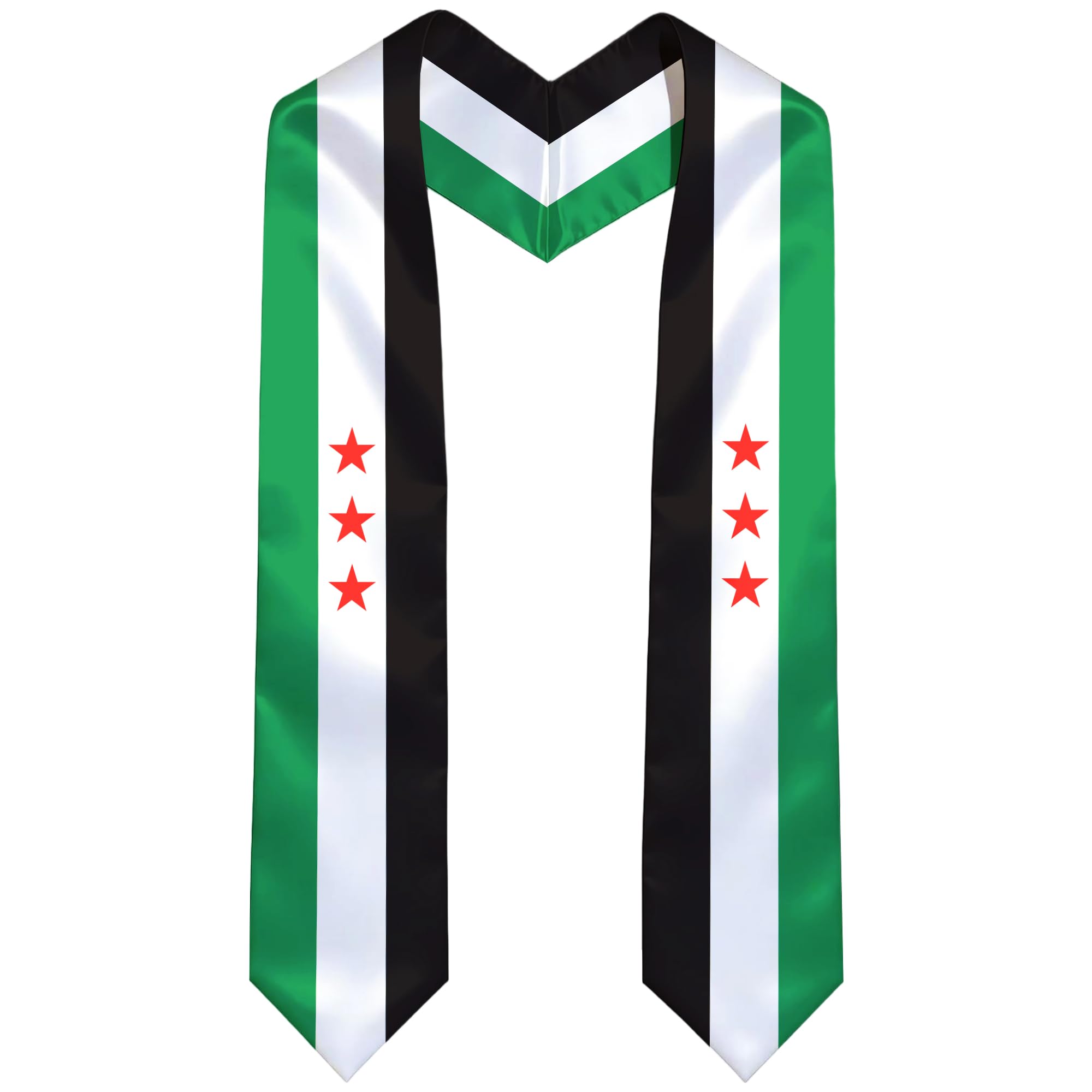 FWJZDSP Syria Graduation Satin Stole Scarf with National Flag Design, 72" Sash for International Graduate