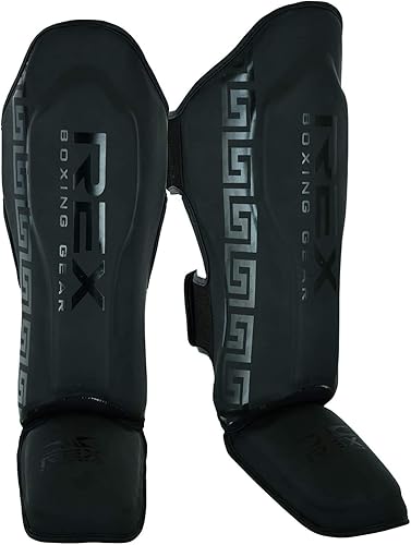 Rex - Espinillera de boxeo para kickboxing, Muay Thai, almohadillas de combate y entrenamiento de MMA, protector de piernas, espinilleras,