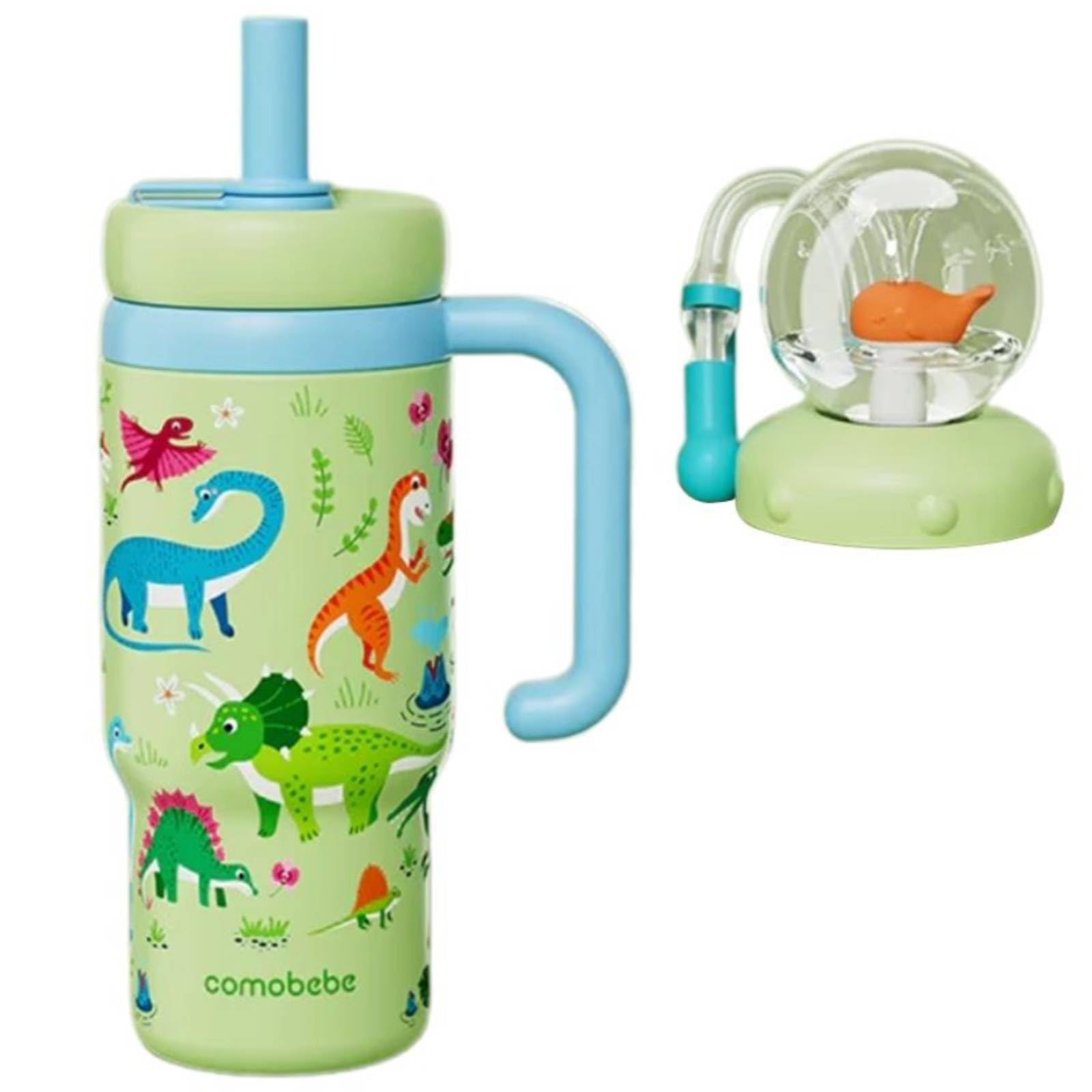 Fontaine 3D en acier inoxydable avec poignée, motif baleine, gobelet anti-fuite de 710 ml, pour enfants et adultes, comprend deux couvercles et fonction baleine