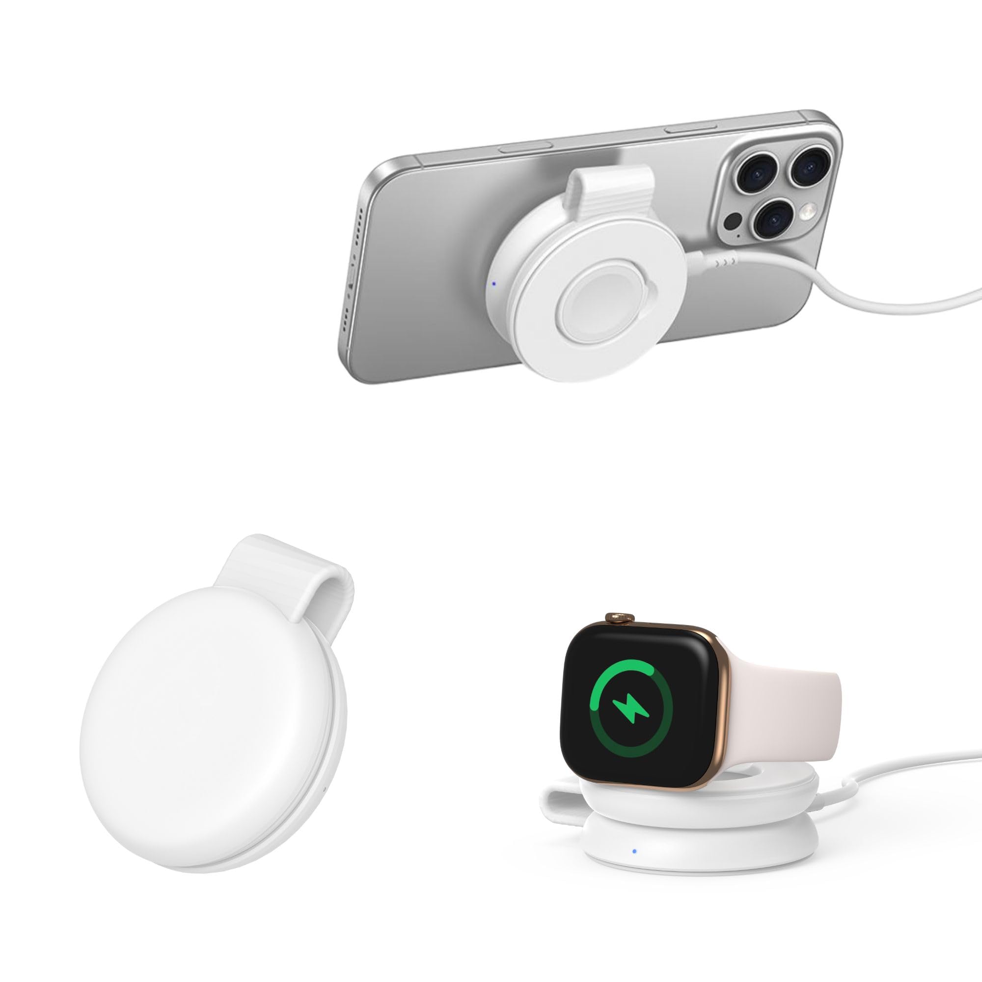 Q2.2 25W 2-in-1 Kompaktes magnetisches kabelloses Ladegerät, 25W Schnellladung für iPhone 17/16, faltbare Reiseladestation für iPhone 17/16/15/14/13 Serie für Airpods und Apple Watch (Weiß)