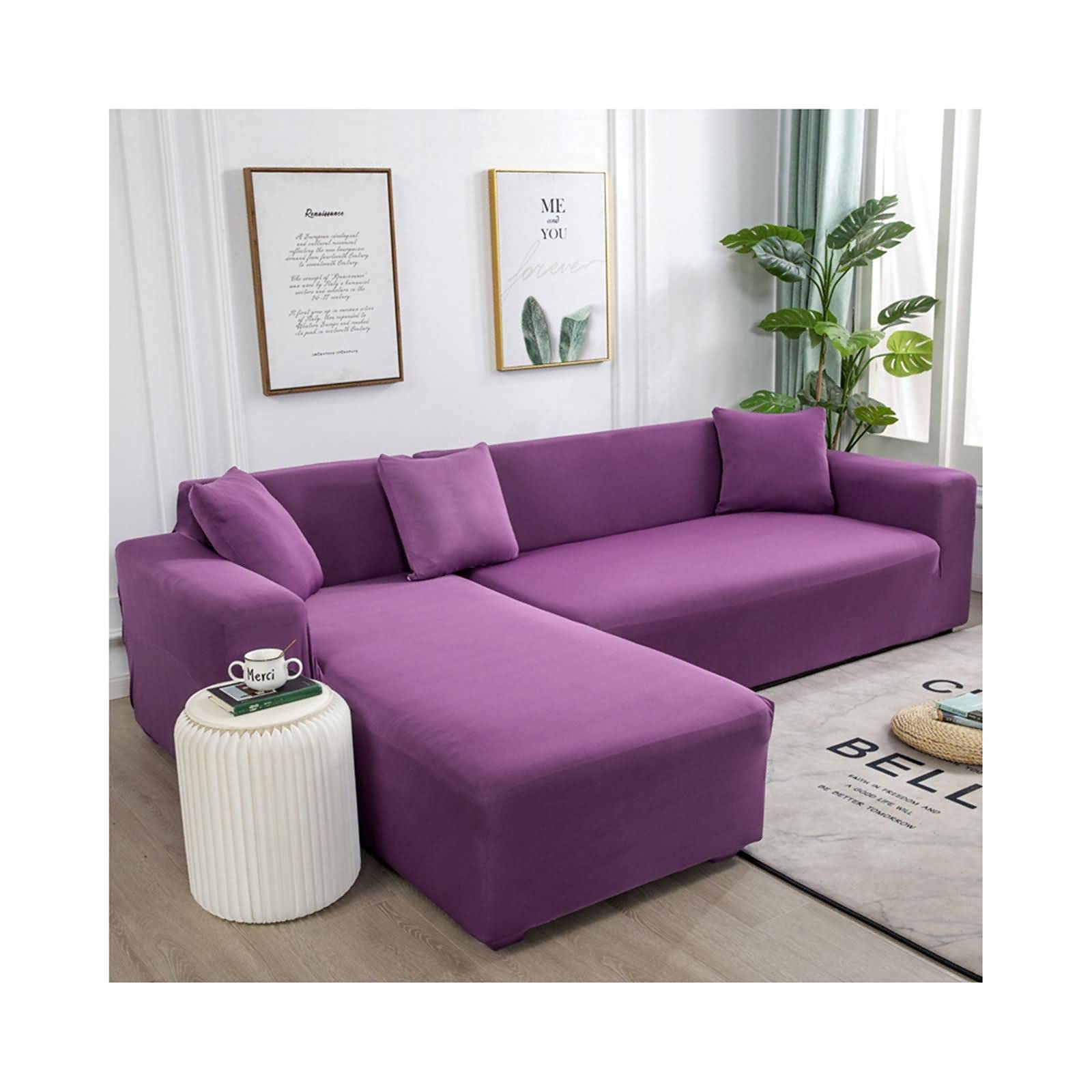 Housse de canapé 3 places + 4 places violet pour un salon moderne et chaleureux