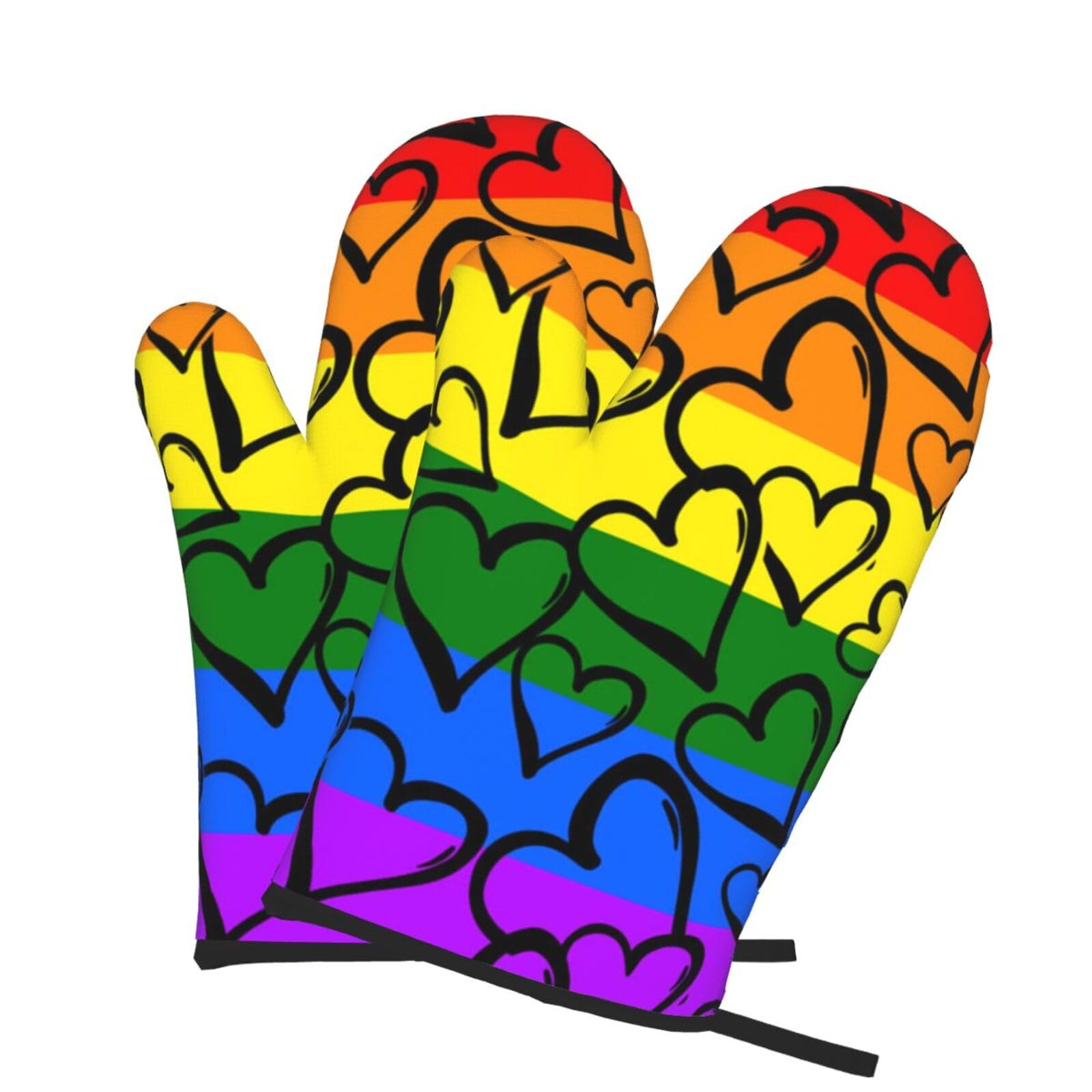 Oven Mitts Set of 2 Pcs, Gay Pride Rainbow Pattern Prints Heat Resistant Kitchen Gloves for Cooking Baking Grilling