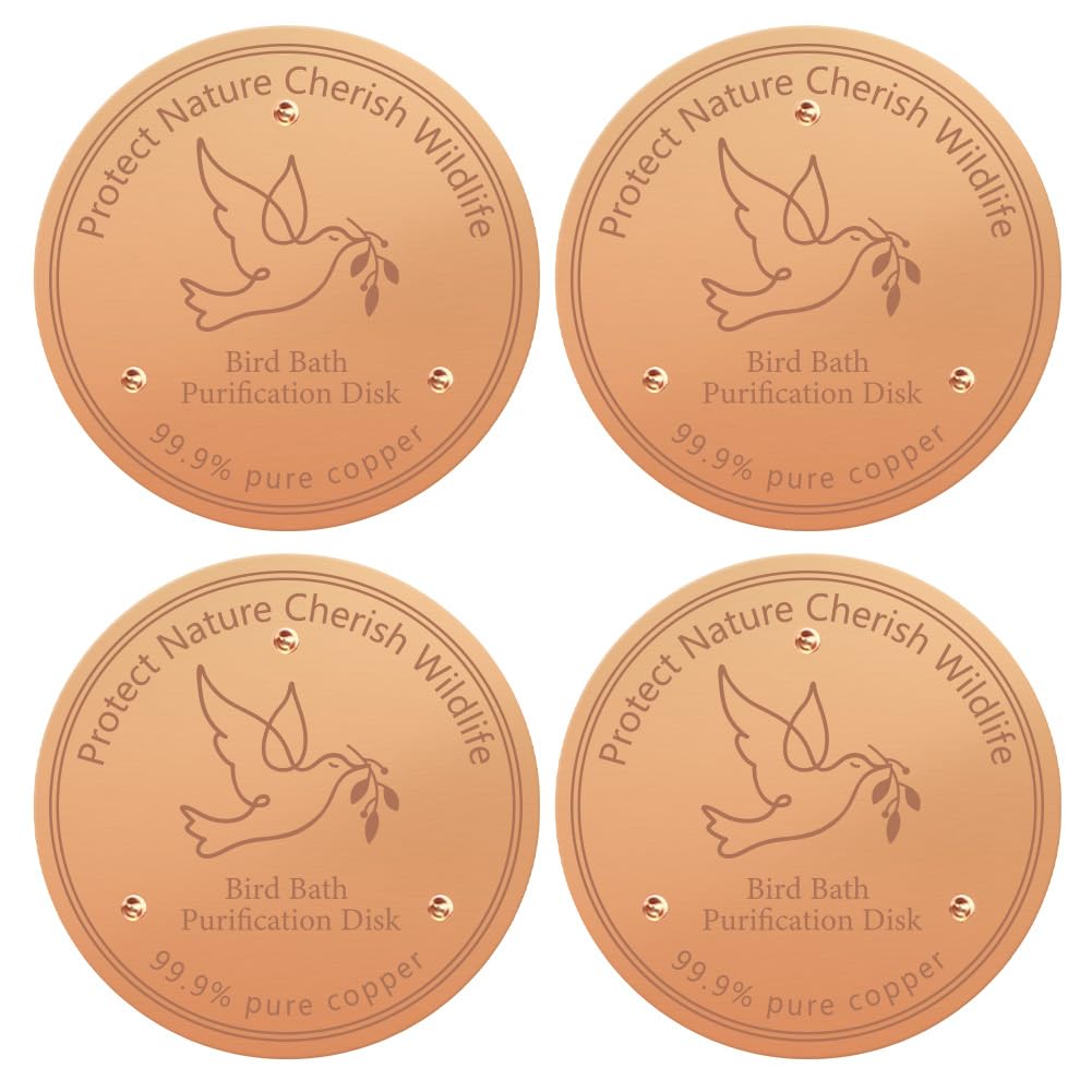 FINGERINSPIRE 4PCS Copper Bird Bath Disk 99.9% Pure Copper Disks 10cm Natural Algae Prevention Three-Point Support Bird Bath Accessories for All Season Outdoor Indoor Birds Water Purification