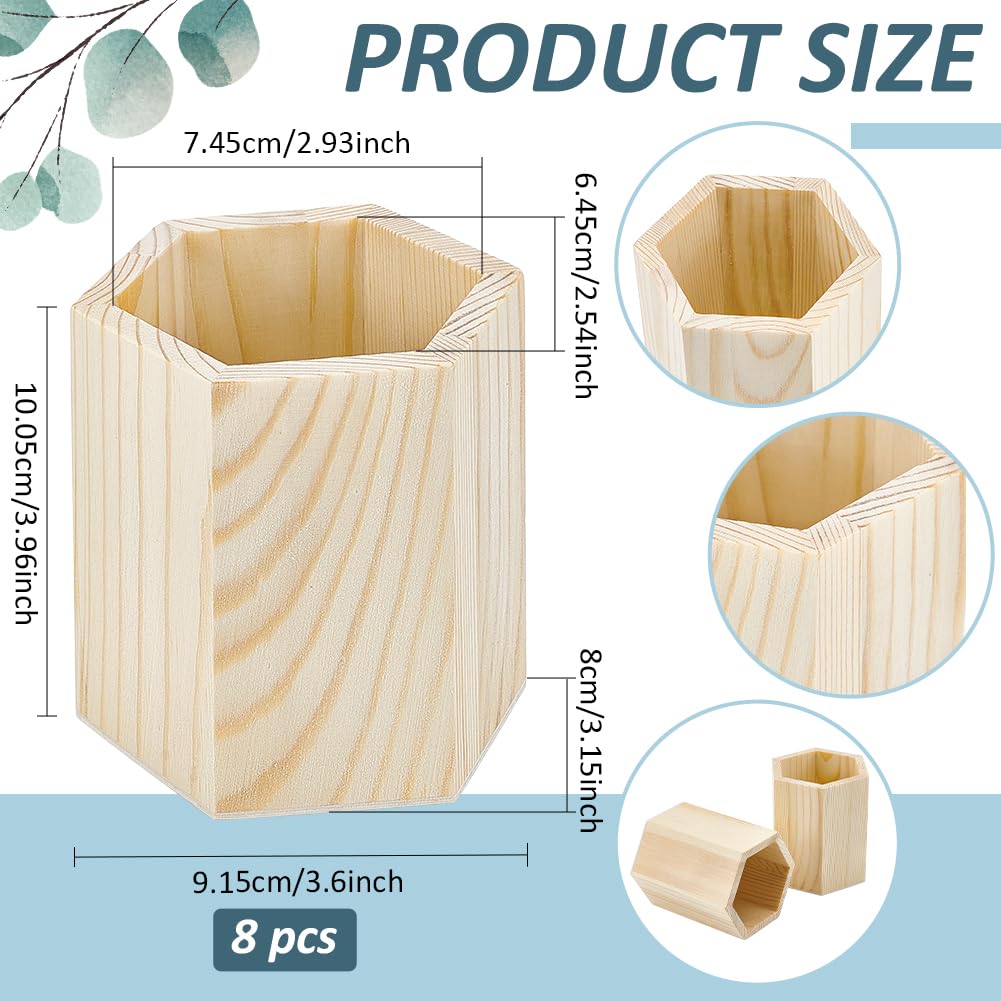 BENECREAT 8pcs Wooden Pencil Holder, Hexagon Shaped Wooden Pen Holder Desktop Organizer Storage for Desk Multi Purpose Use Home School Office Supplies, 9.1x10cm - Image 2