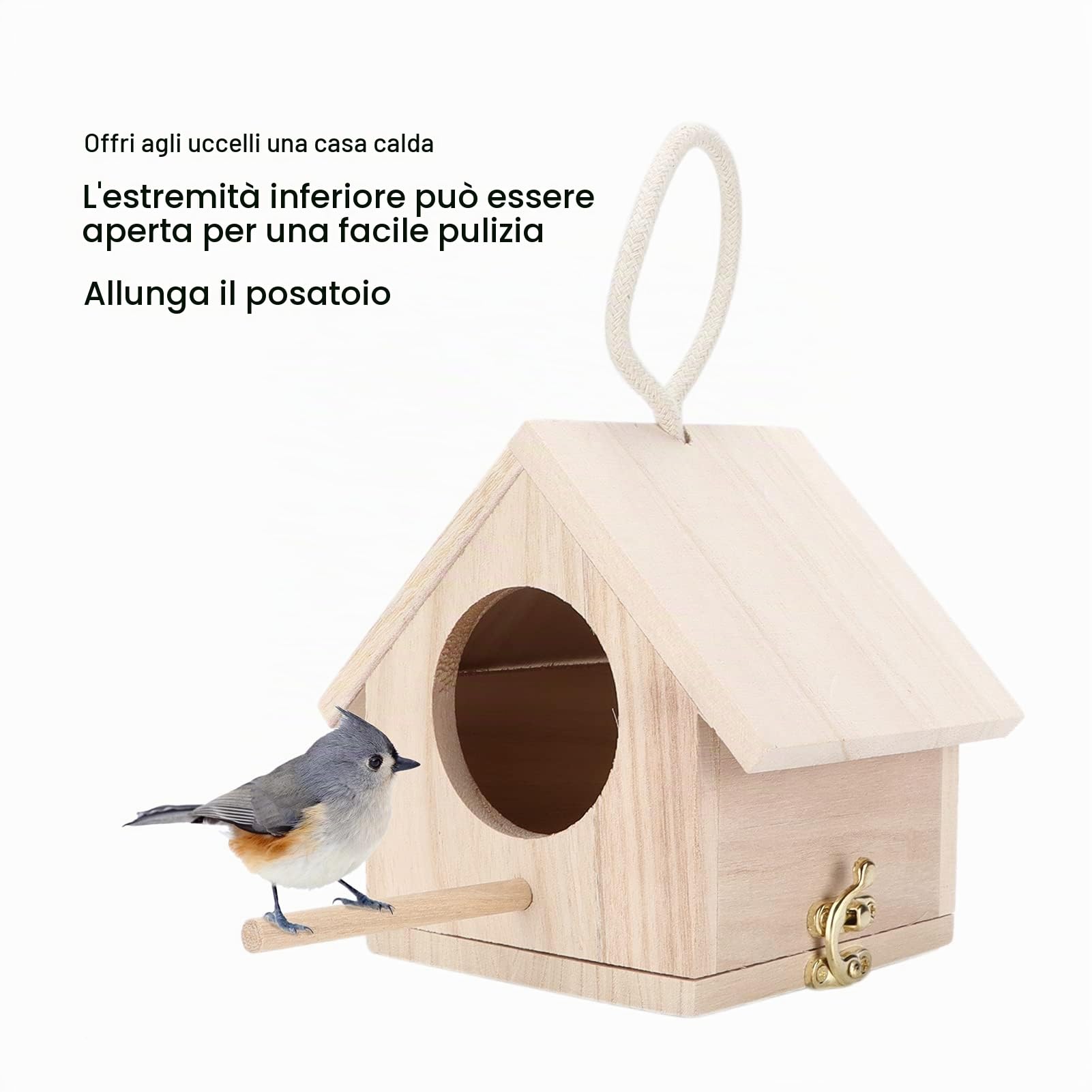 Casetta Uccelli Legno Naturale Appesa, Rifugio Invernale Rustico Giardino | Capanna Piccoli Uccelli 15,5cm, Protezione Dal Freddo Decorazione Rustica Esterna