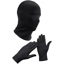 Black Full Face Mask with 1 Pair of Gloves Made of Polyester and Spandex, Elastic Faceless Mask for Halloween Costume, Cosplay and Party