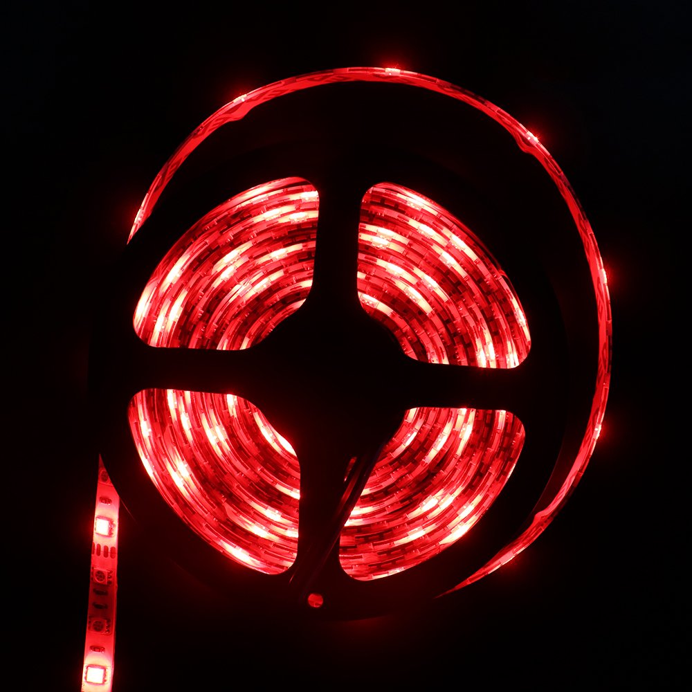 XUNATA 16.4ft Waterproof Flexible LED Light Strip with Power Adapter, 300 Units SMD 5050 12V LED Tape Light Strips for Gardens Homes Kitchen Bar(Red)