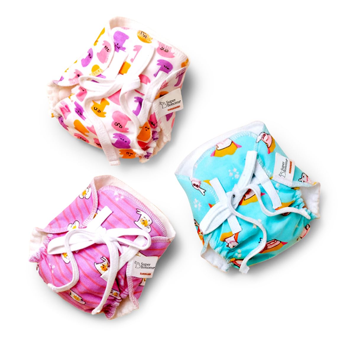 SuperBottoms DryFeel Baby Langot 0-6 months l Organic Cotton Modern Baby Nappy l Mess-free Langot with Gentle Elastics l Super DryFeel Top Layer l Diaper-free Time Essential | 3 Pack