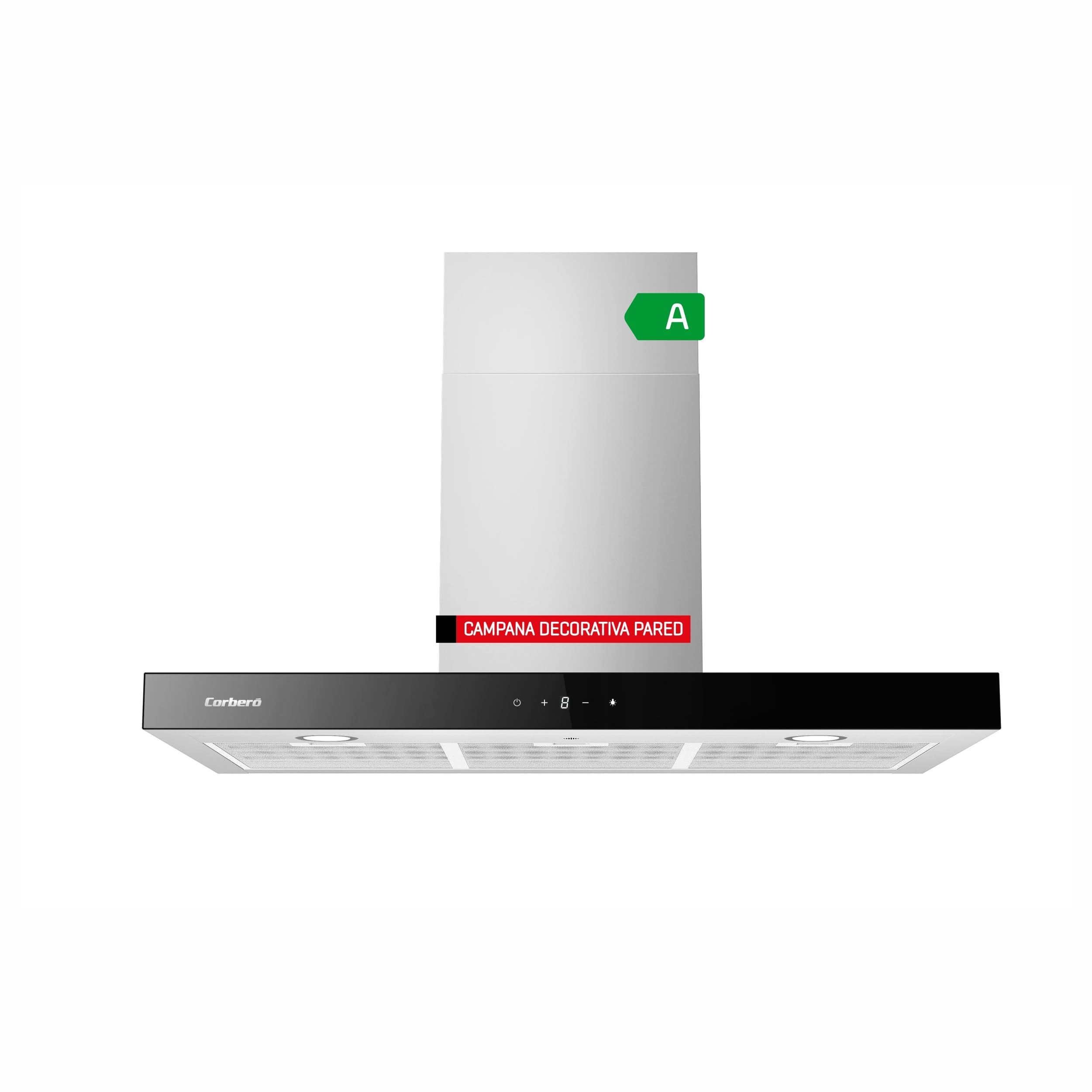 Corberó - Campana Decorativa Horizontal | NANGA975XB | 90 cm | Caudal 750 m3/h, 230W, 3 Velocidades, Filtro Aluminio 3 Capas, Filtro Carbón | Eficiencia Energética A | Negro