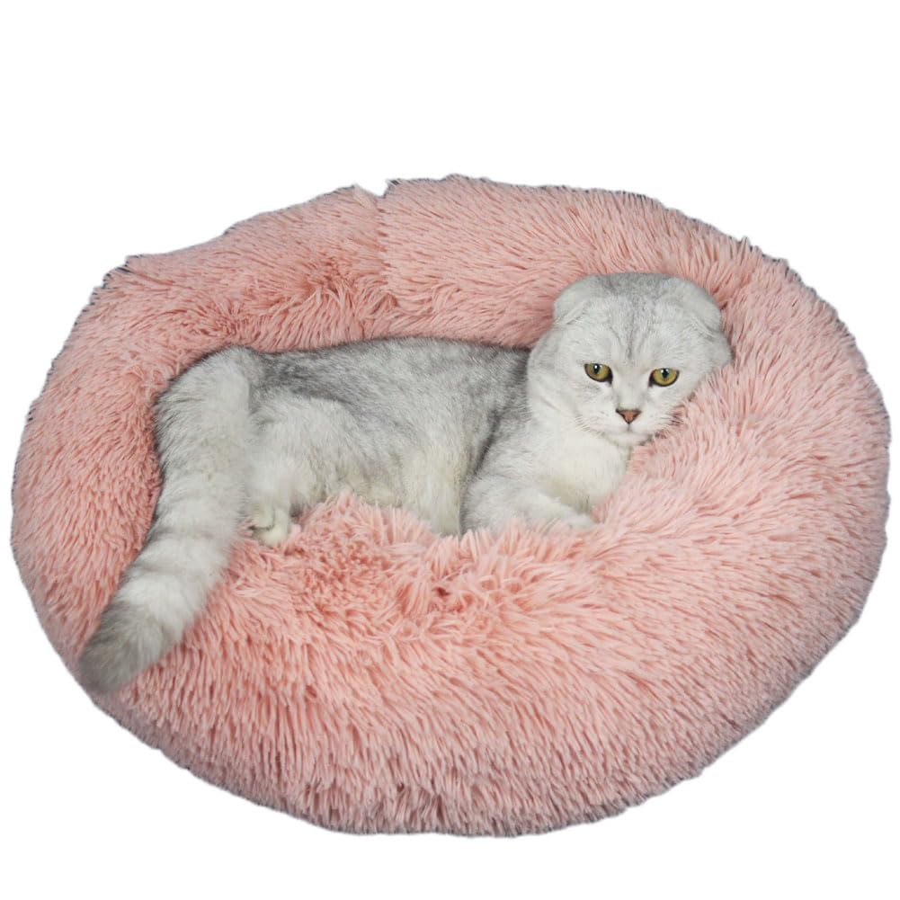 YOUCAI Puppy Bed for Medium Small Dogs Cats Non-Slip Bottom Fluffy Calming Kitten Bed for Small Dog and Puppy Plush Cuddler Pet Bed Round Plush Dog Bed,Pink1,120cm — image 1