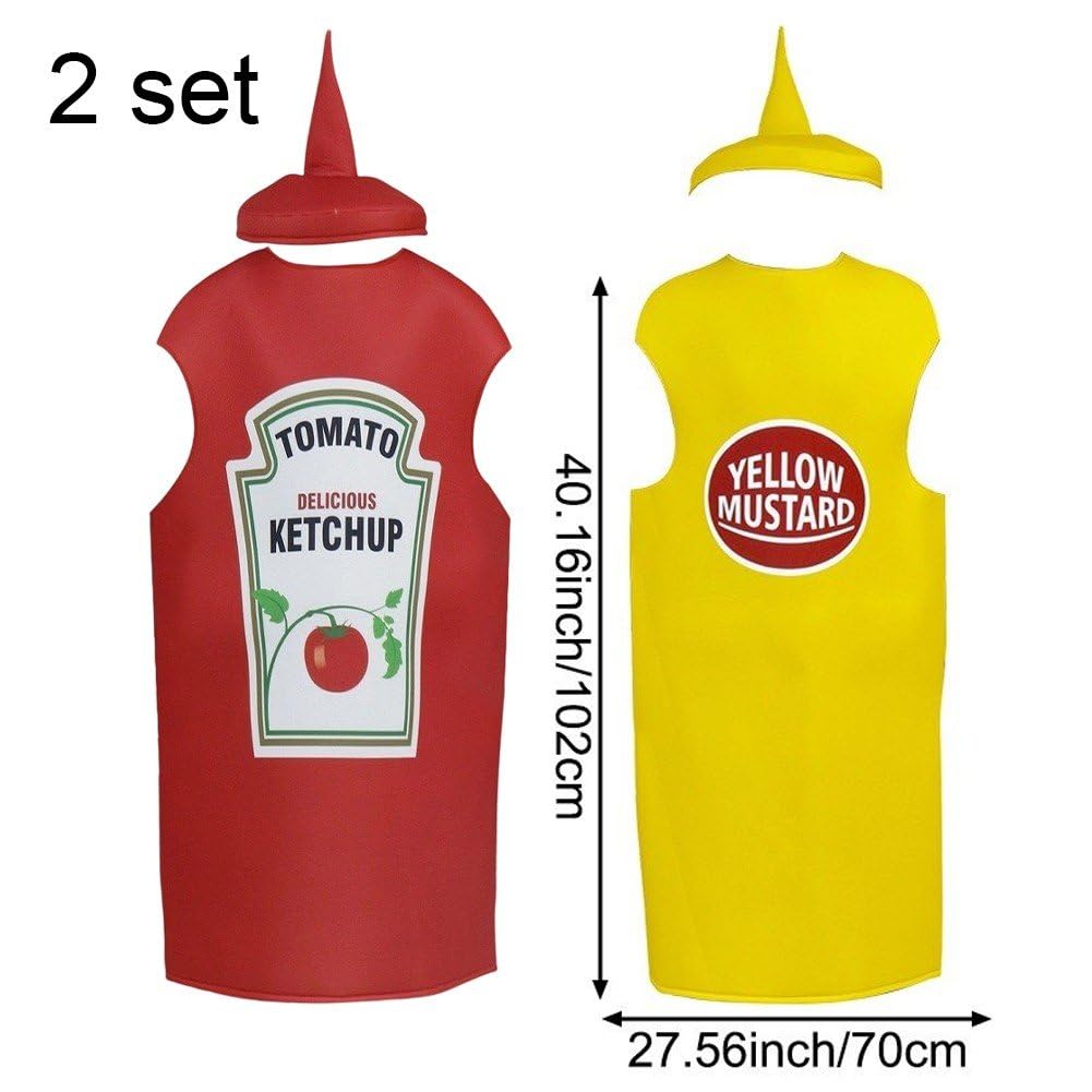Costume per Coppie, Unisex, per Adulti, con Ketchup E Senape, per Halloween E Travestimento Amante del Cibo, Divertente Tunica