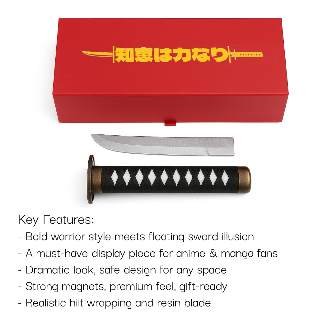 Katana Bookends - Magnetic Floating Samurai Decor, Gifts for Anime Lovers, Anime Book Ends, Japanese Room Decor Men - Unique & Funny Manga Gifts for Men
