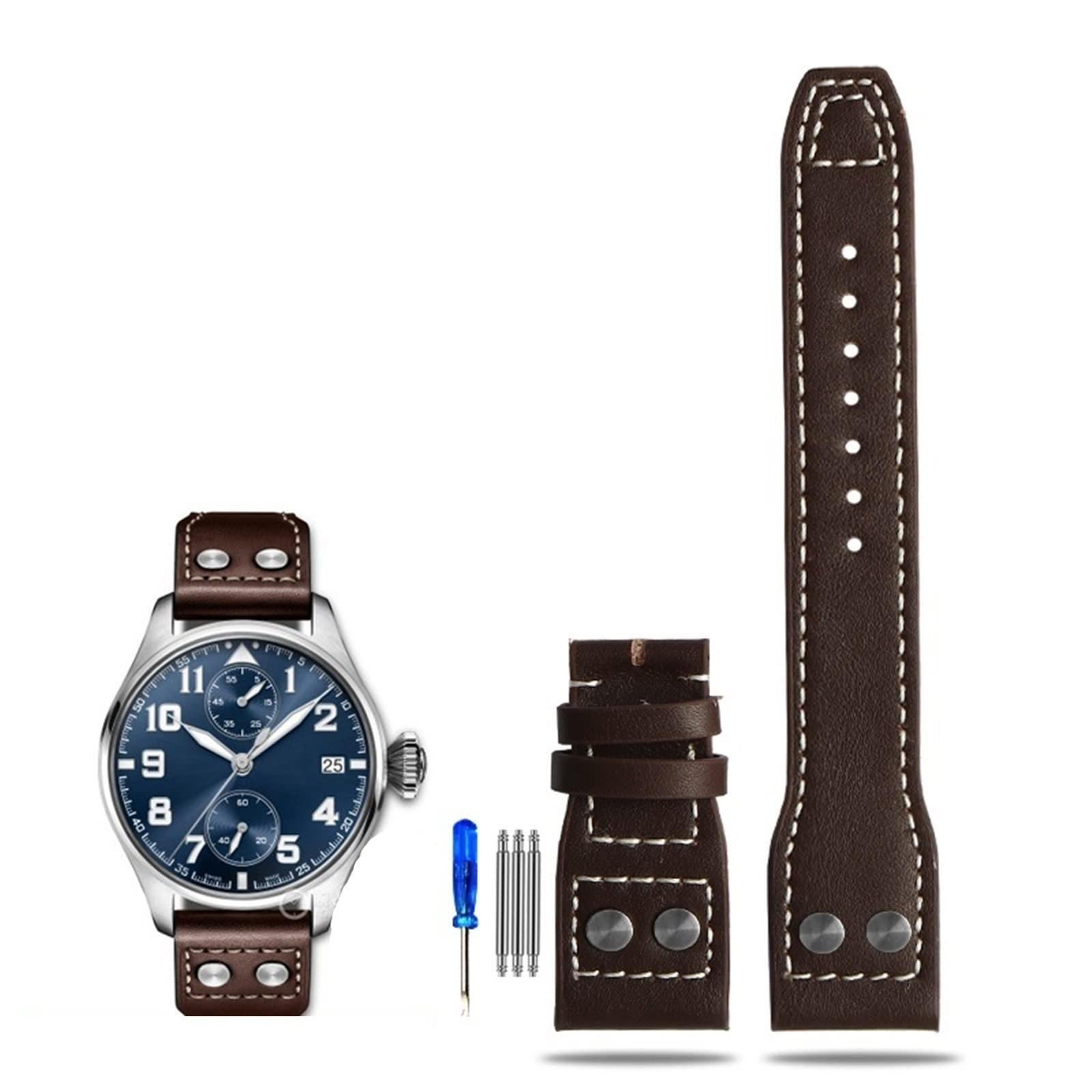Sangle de montre en cuir rivet pour pilotes compatible IW500916 souple - 8