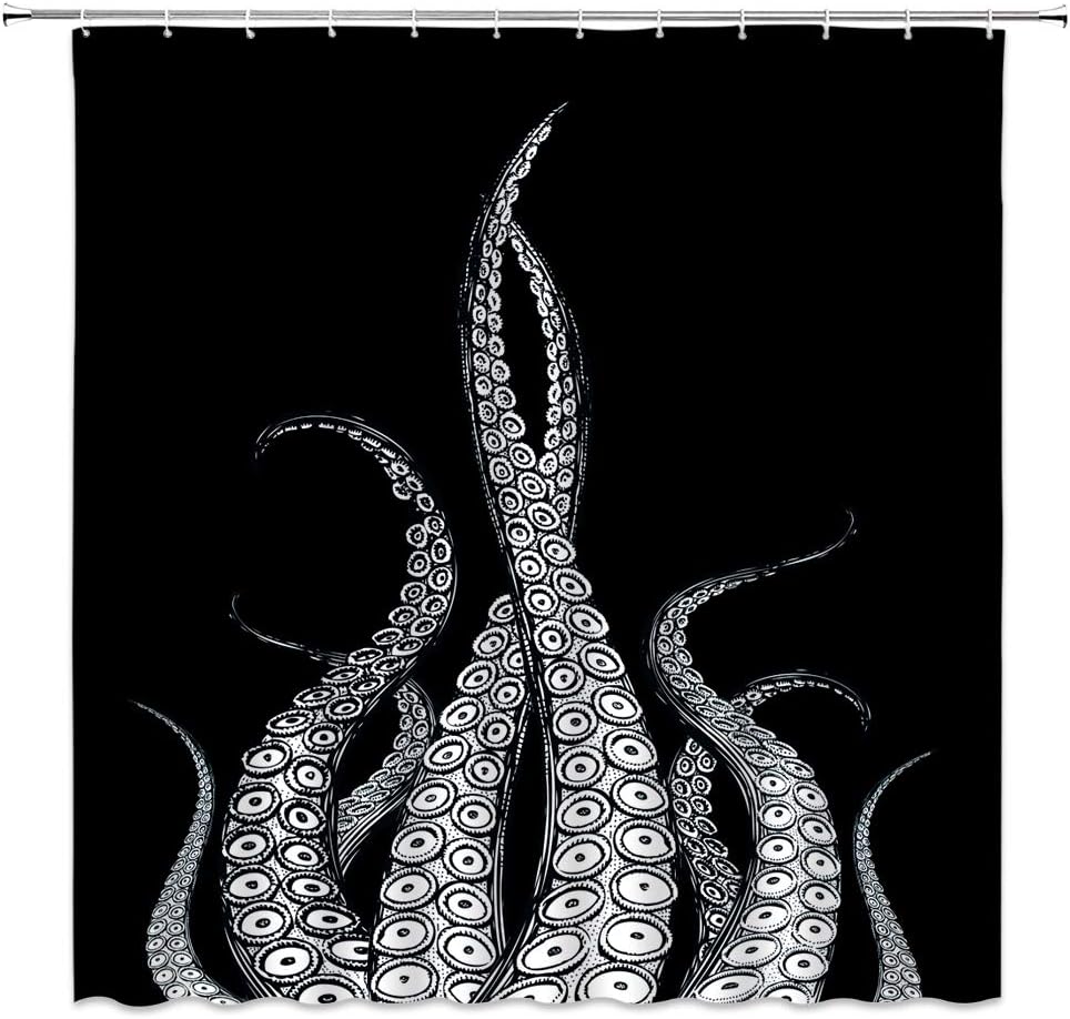 XZMAN Octopus Tentacles Shower Curtain Black Vintage Sea Ocean Kraken Nautical Marine Creative Bathroom Decor Fabric Set Include Hooks,(70" WX70 H)