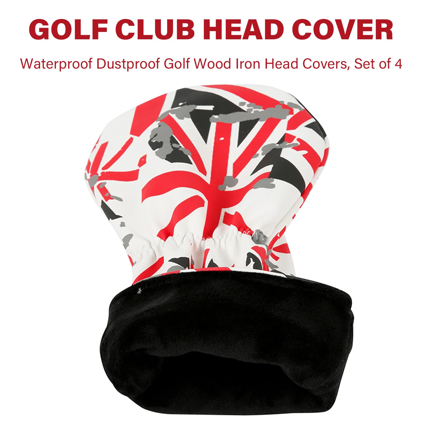 4 Stück PU Leder Golfschläger Kopfbedeckung, britische Flaggen, | Schlägerkopfhülle für Golf Driver Hybride