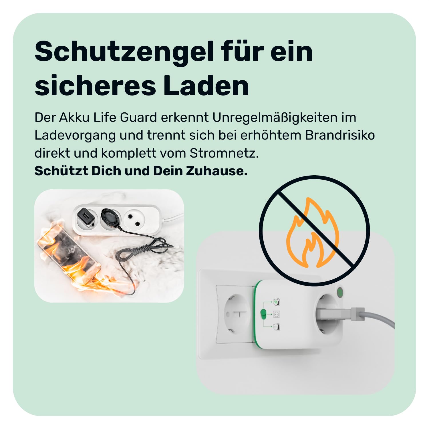 Natune Adattatore di protezione batteria Akku Life Guard | Adattatore di ricarica intelligente con arresto automatico e 3 modalità per prolungare la durata della batteria | 0,0 % consumo in standby