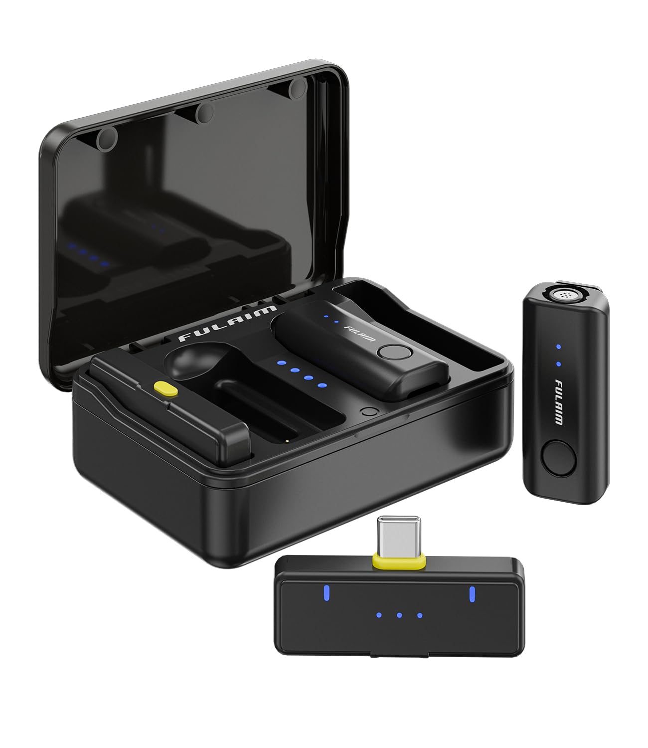 FULAIM X5 Lavalier draadloze microfoon voor iPhone, iPad Samsung (2 zenders 1 ontvanger oplaadhoes), draadloze clip-on microfoon met geïntegreerde 4G-opname voor Android-camera