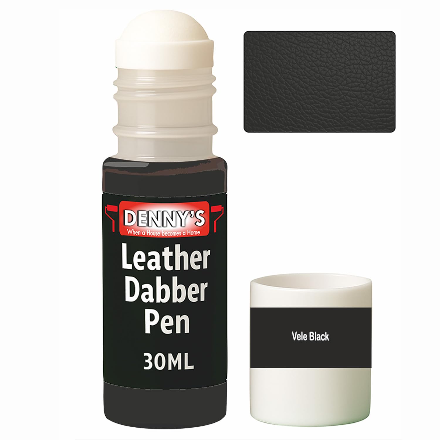 Leather Colour Restorer Recolouring Balm Repair Treatment for Faded & Worn Absorbent Leather Shoes, Boots, Jackets (10 Vele Black, Dabber Pen 30ml)