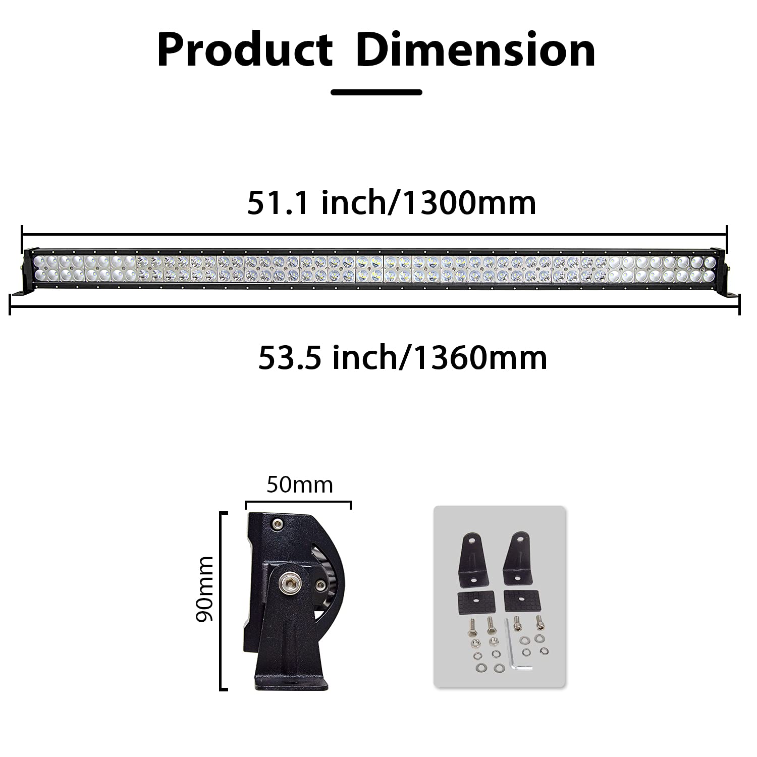 PICAA listwa LED, 130 cm, 300 W, 12 V, dodatkowy reflektor roboczy, listwa świetlna, do SUV, pojazdów terenowych, ATV, UTV, traktora, 4x4, samochodu