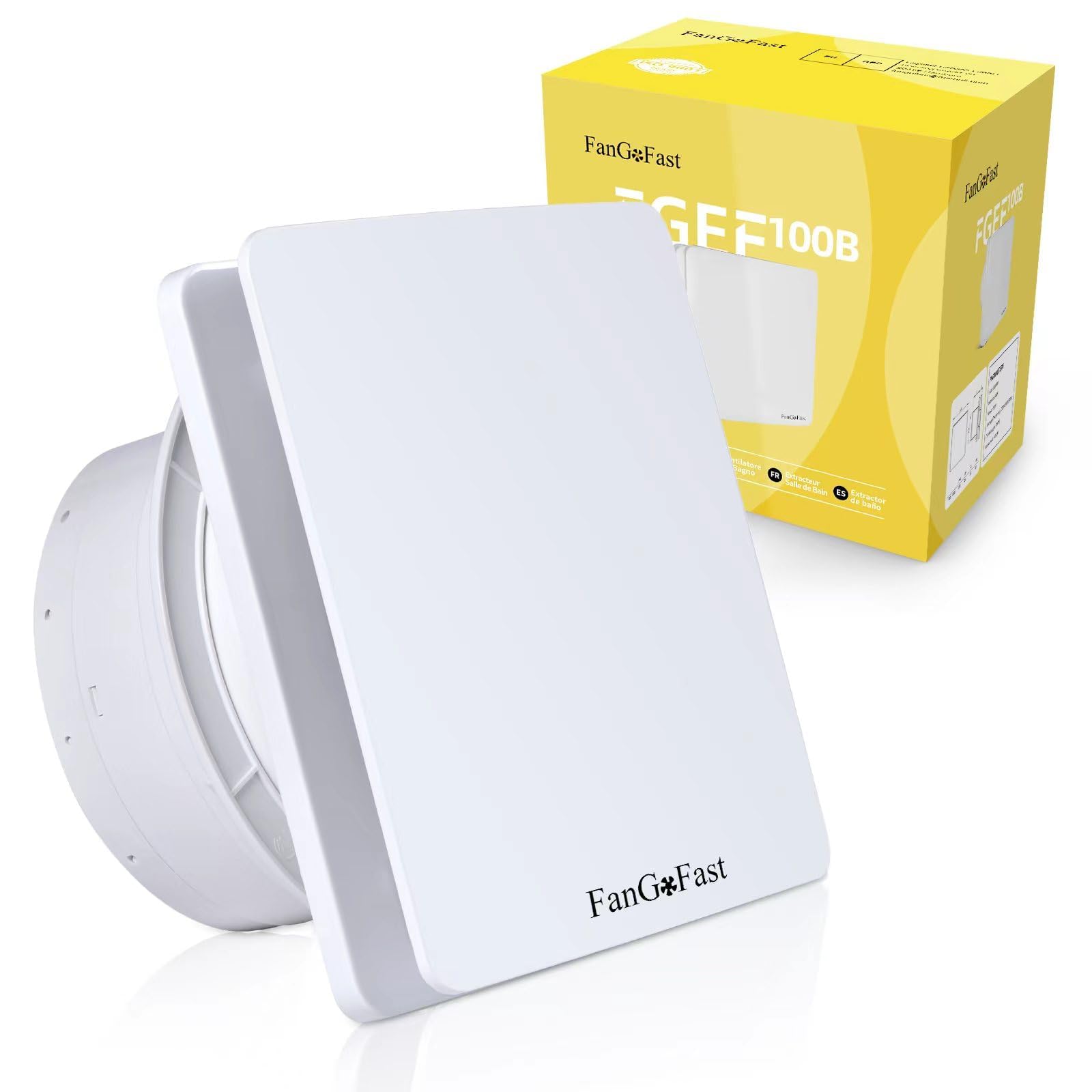 FanGoFast 100mm Bathroom Fan, Silent Bathroom Extractor Fan with Reverse Fin, Powerful 12W Wall Fan for Kitchen Bathroom Greenhouse Garage [Energy Efficiency Class B]