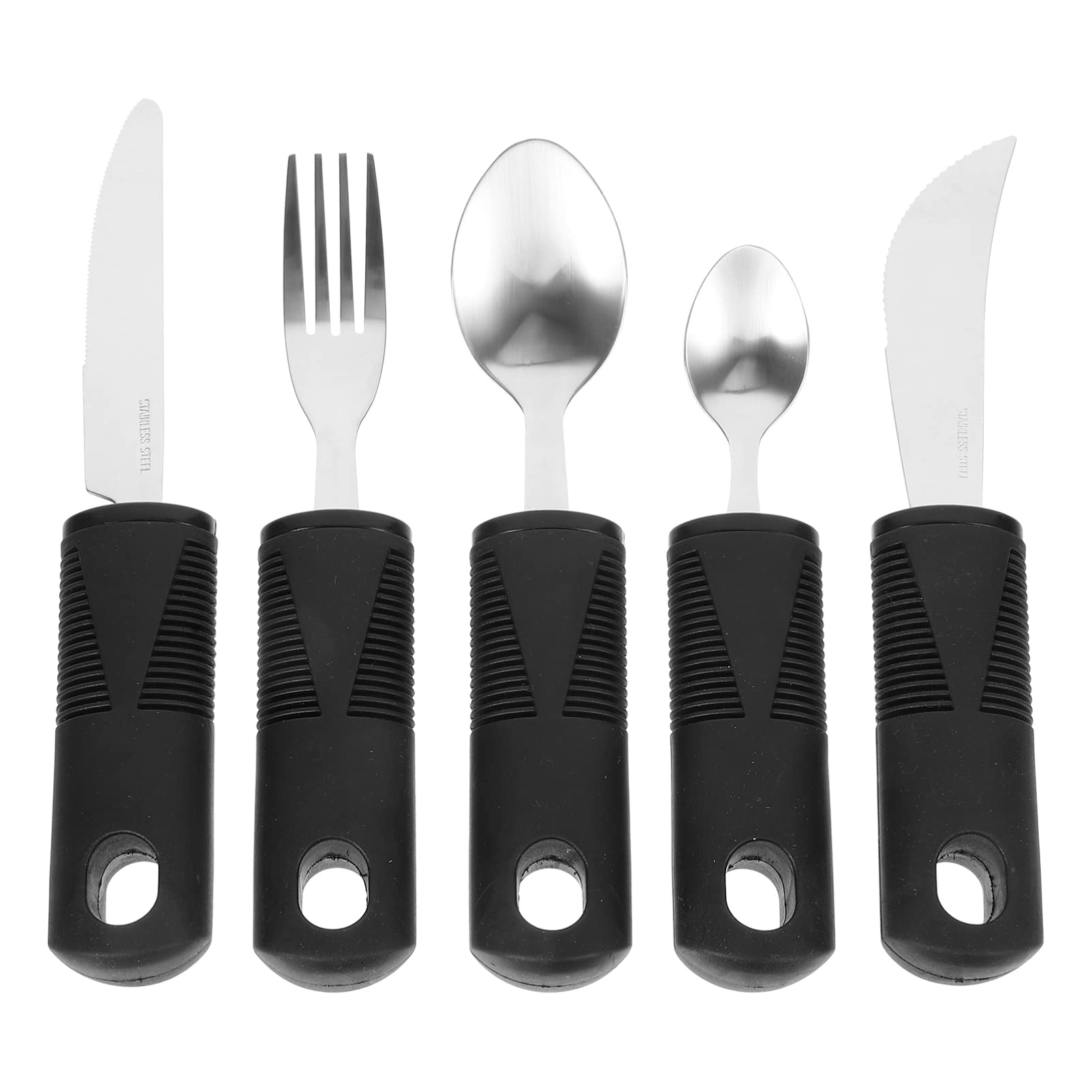 Adaptive Utensils 5-Piece Set - Weighted Utensils for Hand Tremors, Elderly, Stainless Steel Fork, Knife, Spoon Silverware Set