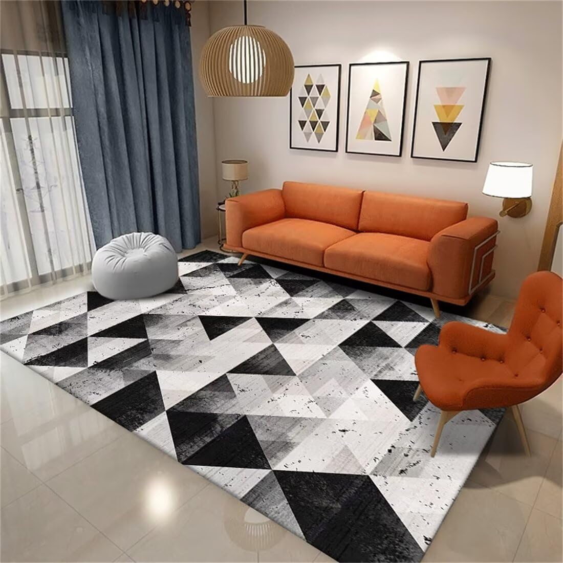 Tapis de sol bébé gris 50x70cm et tapis d'entrée intérieur géométrique