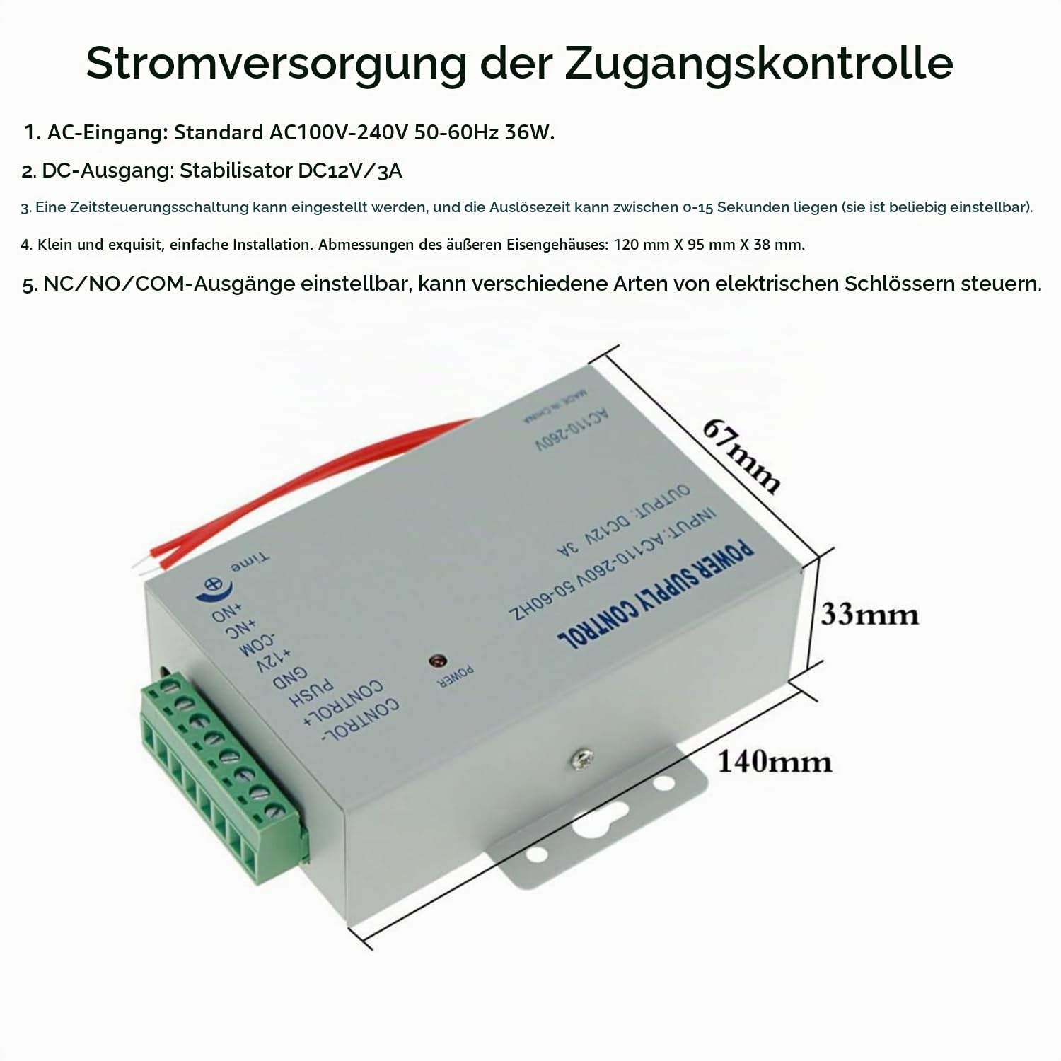 YAVIS Kit programmierbare RFID-Zugangskontrollsystem Metall Controller Tastatur, wasserdichte Schale, elektrisches Bolzenschloss, DC 12V 3A Netzteil, Ausgangstaste, Schlüsselanhänger ID 10 Stück