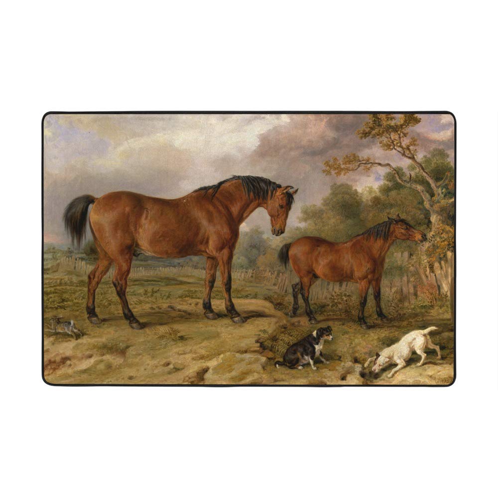 Tapis de sol cheval de prairie peinture huile grand format 160x122cm décoration maison