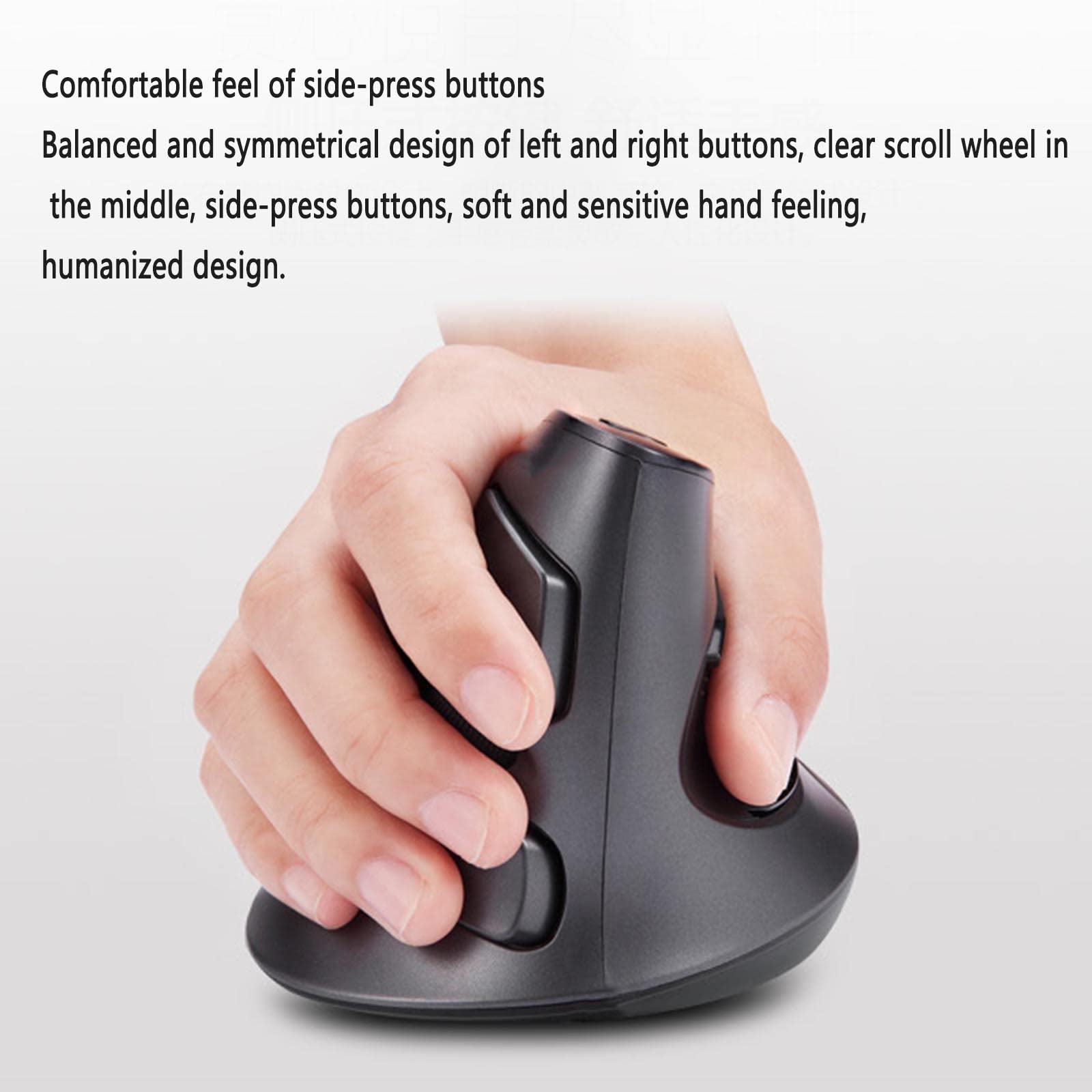 Mysz Bezprzewodowa mysz komputerowa do laptopa USB do gier z akumulatorem ergonomiczna mysz urządzenie wskazujące zrównoważona w pionie symetryczna odłączana regulacja DPI dłoni(White)