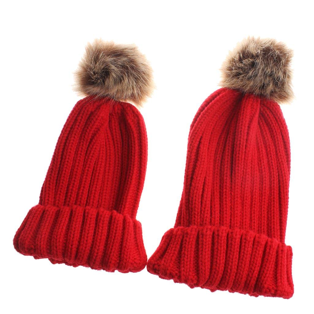 2 Pieces Parent-Child Hat Warmer Winter Knit Hat Beanie Ski Cap Red|1 Piece Monther hat|Hats| Baby & Toddler Clothing |Clothing, Shoes & Accessories