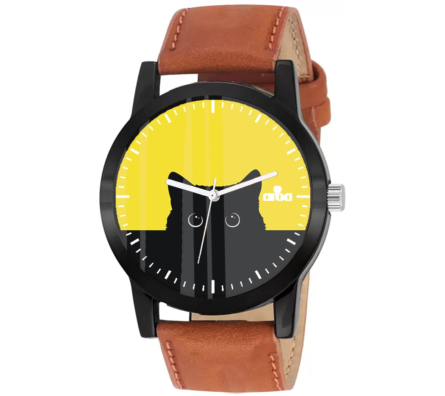 Watch New Watch for Cat Peaking Out Model : 974 Black Metal Type Analog Black Strap Watch Yellow Dial for Men Stylish Watch for Boys