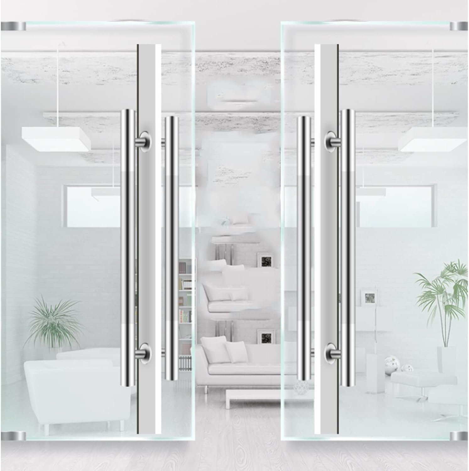Modern Door Hardware Heavy Duty Commercial Grade 304 Stainless Steel Push Pull Door Handle Barn Door Pull Handle Glass Pulls (60 * 36cm)