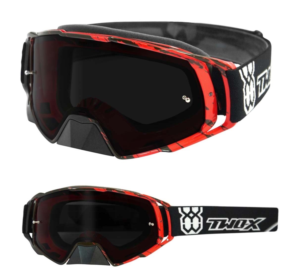 Lunettes de protection Two-X Rocket pour moto cross - Avec verre teinté gris - Anti-rayures - Protection du nez.